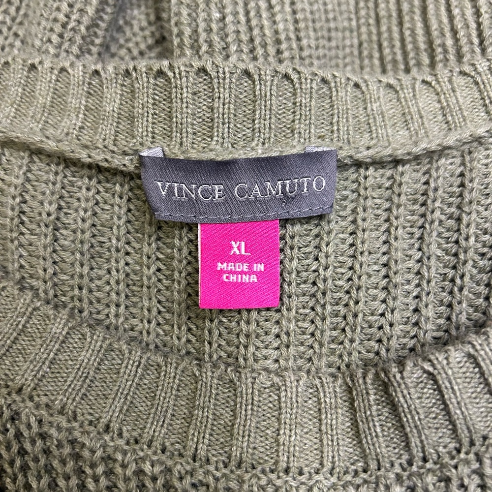 Womens Vince Camuto Distressed Olive Green Knit Sweater Size XL - Picture 5 of 6